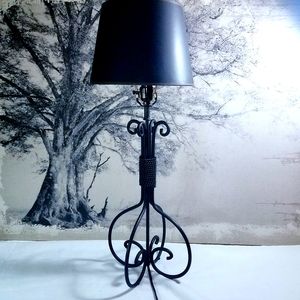 Black Metal Worked Tall Table Lamp w/ Shade